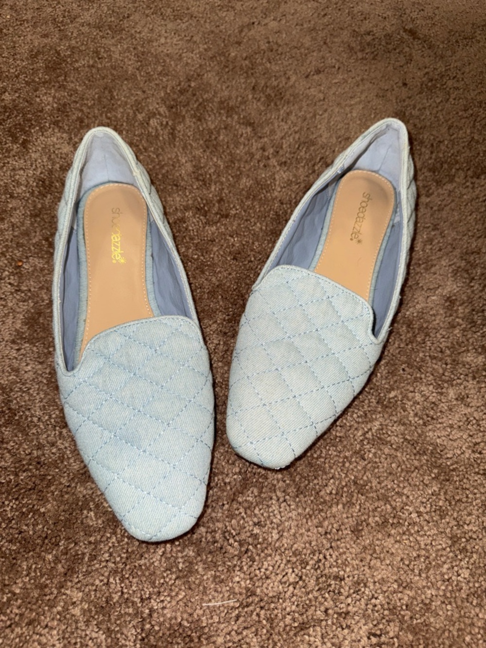 Shoe Dazzle Quilted Pale Blue Slip-On Loafers - Picture 2 of 7